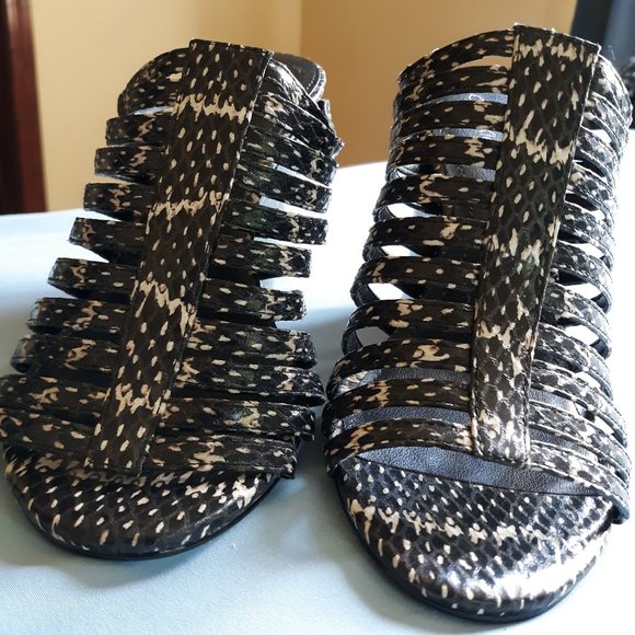 Calvin Klein Black Creme Snakeskin Wedge Heels - Picture 3 of 8